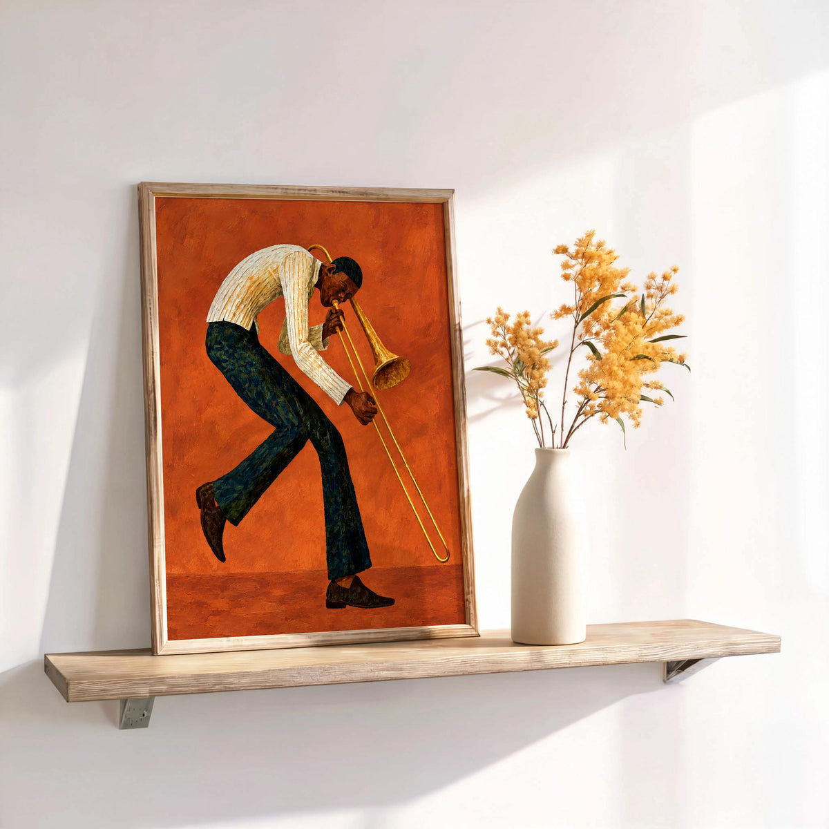 Trombone Player Wall Art, African American Jazz Musician Painting, Afrocentric Artistic Music Print Decor, Abstract Textured Band Gift