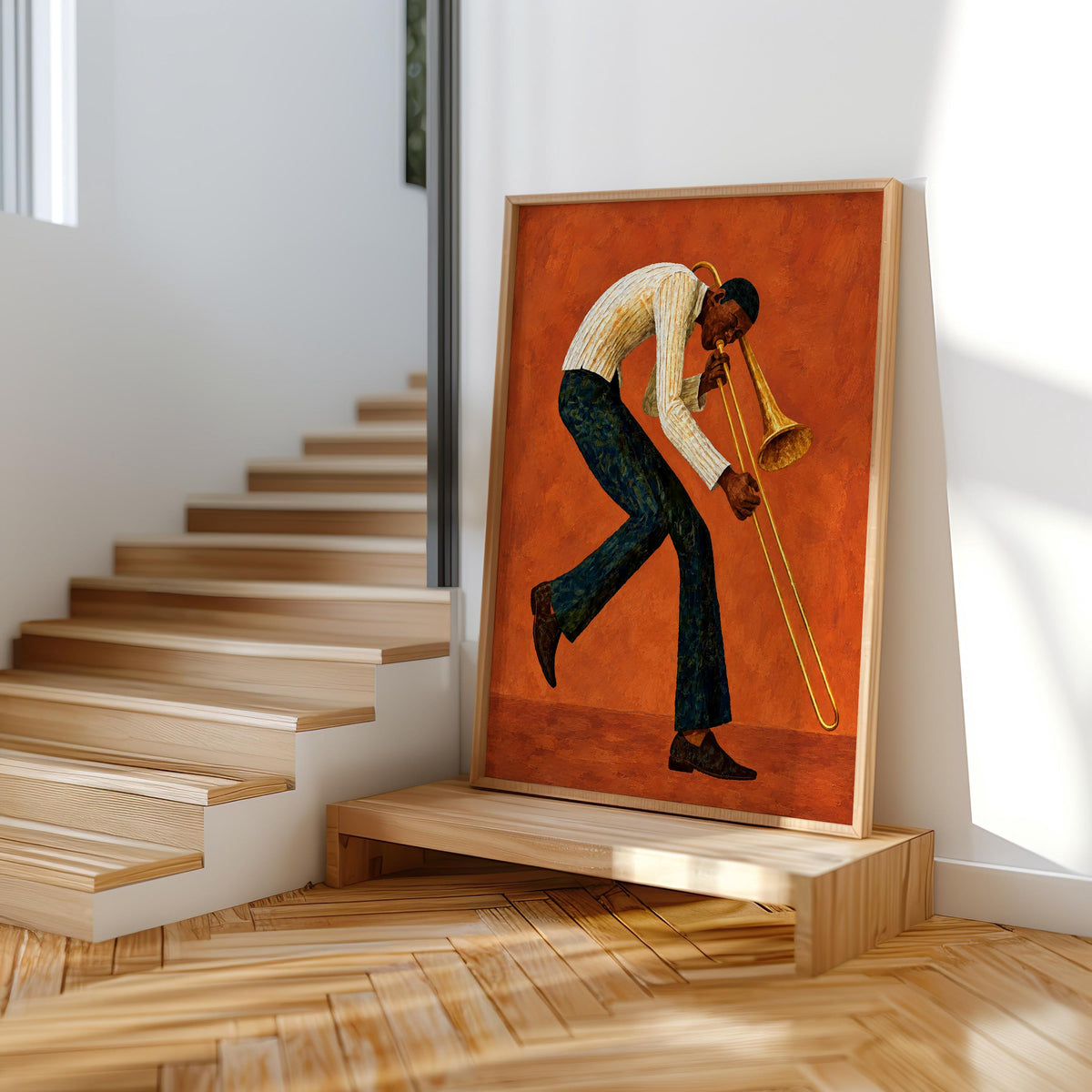 Trombone Player Wall Art, African American Jazz Musician Painting, Afrocentric Artistic Music Print Decor, Abstract Textured Band Gift