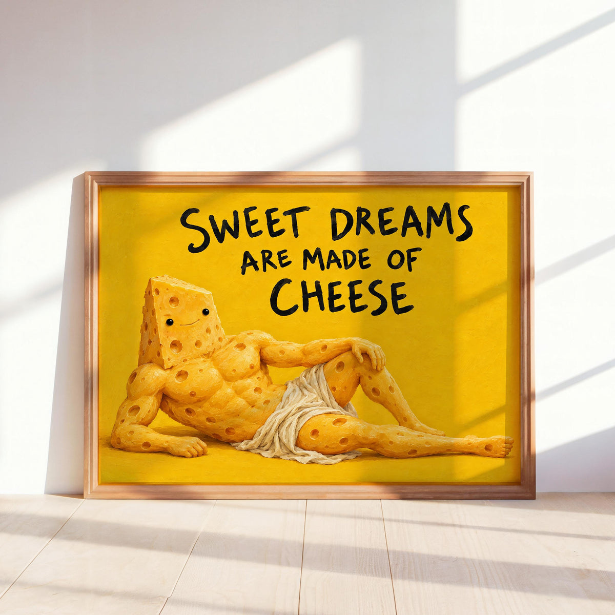 Sweet Dreams Are Made of Cheese Wall Art, Funny Cheese Poster, Food Lover Kitchen Print, Quirky Yellow Dining Decor, Foodie Quote