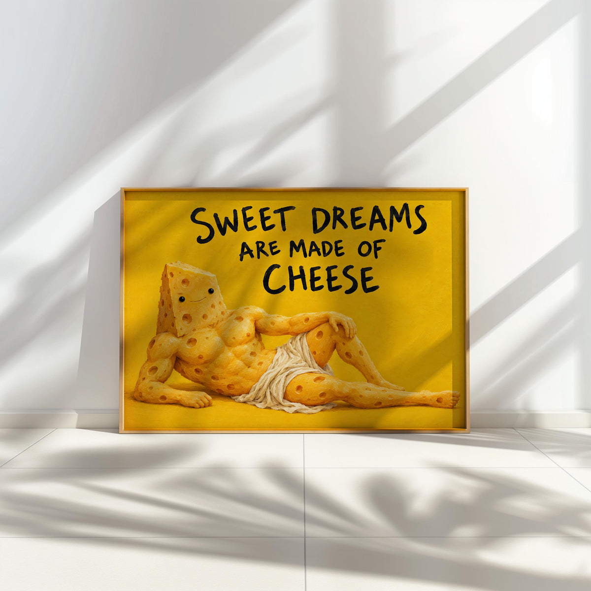 Sweet Dreams Are Made of Cheese Wall Art, Funny Cheese Poster, Food Lover Kitchen Print, Quirky Yellow Dining Decor, Foodie Quote