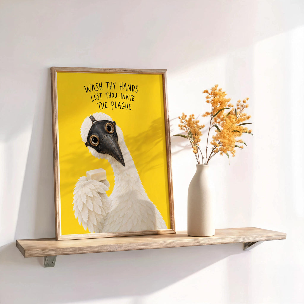 Wash Thy Hands Lest Thou Invite the Plague Goose Doctor Wall Art, Funny Bathroom Decor, Quirky Restroom Poster, Silly Duck Wash Hands Print