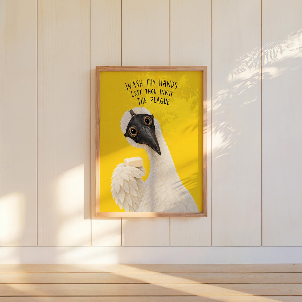 Wash Thy Hands Lest Thou Invite the Plague Goose Doctor Wall Art, Funny Bathroom Decor, Quirky Restroom Poster, Silly Duck Wash Hands Print