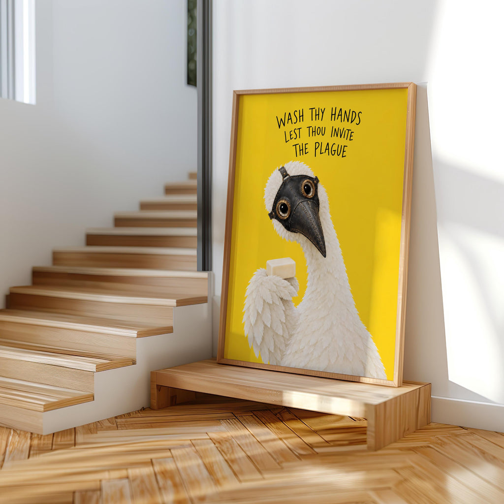 Wash Thy Hands Lest Thou Invite the Plague Goose Doctor Wall Art, Funny Bathroom Decor, Quirky Restroom Poster, Silly Duck Wash Hands Print