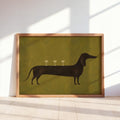 Dog Martini Wall Art, Cocktail Dachshund Poster, Olive Green Bar Print, Funny Wiener Sausage Dog Decor, Pet Lover Gift, Mid Century Artwork