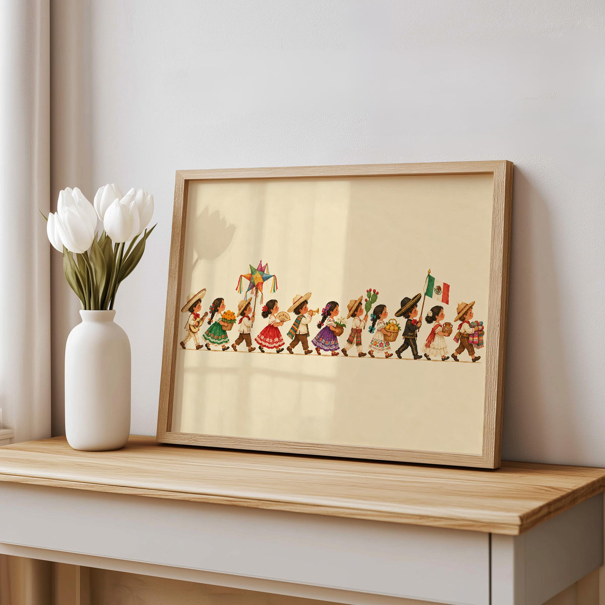 Mexican Culture Kids Parade Wall Art, Folk Mexico Kids Print, Colorful Traditional Cultural Festival Poster, Storybook Nursery Decor