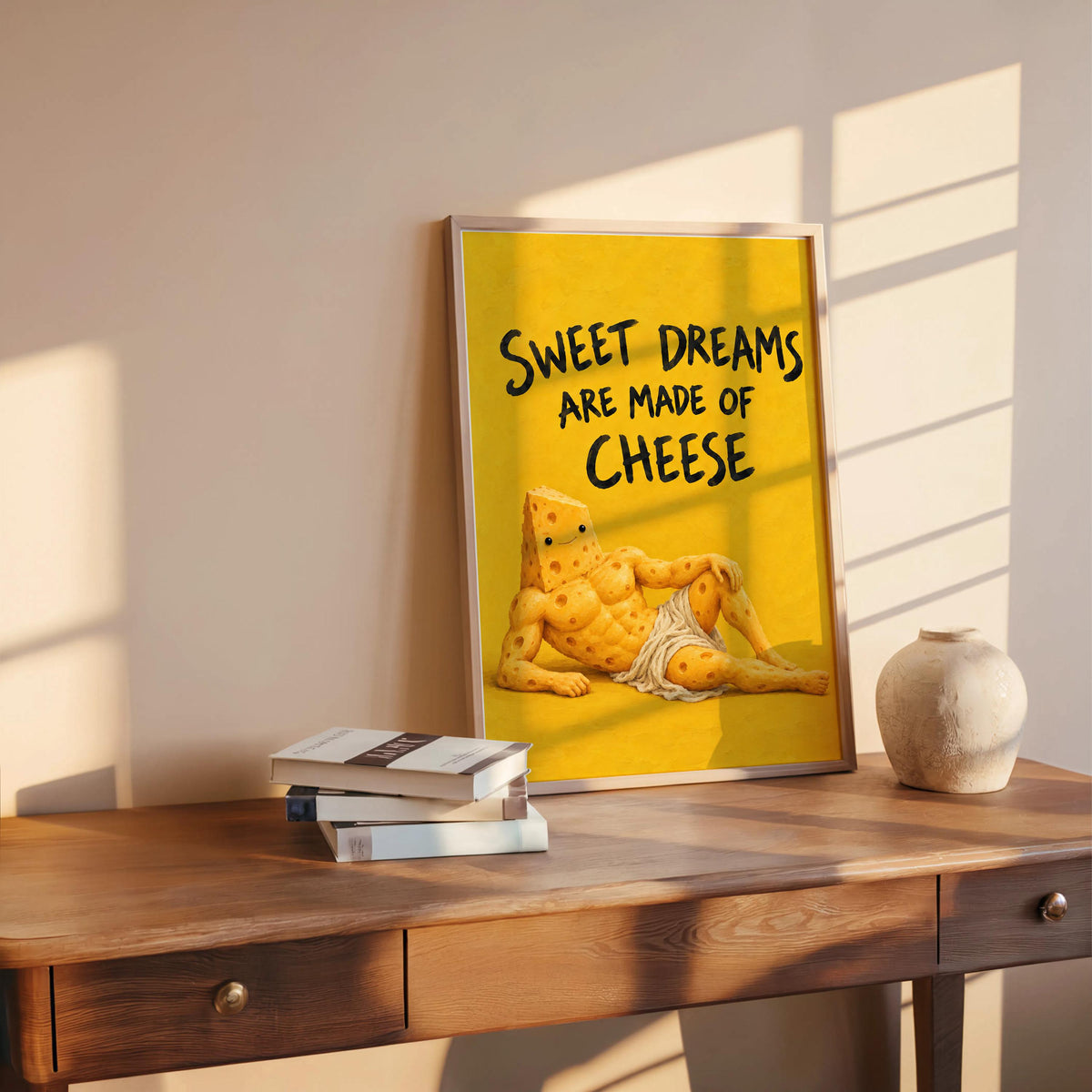 Sweet Dreams Are Made of Cheese Wall Art, Funny Cheese Poster, Food Lover Kitchen Print, Surreal Dining Room Decor, Quirky Cheese Lover Gift