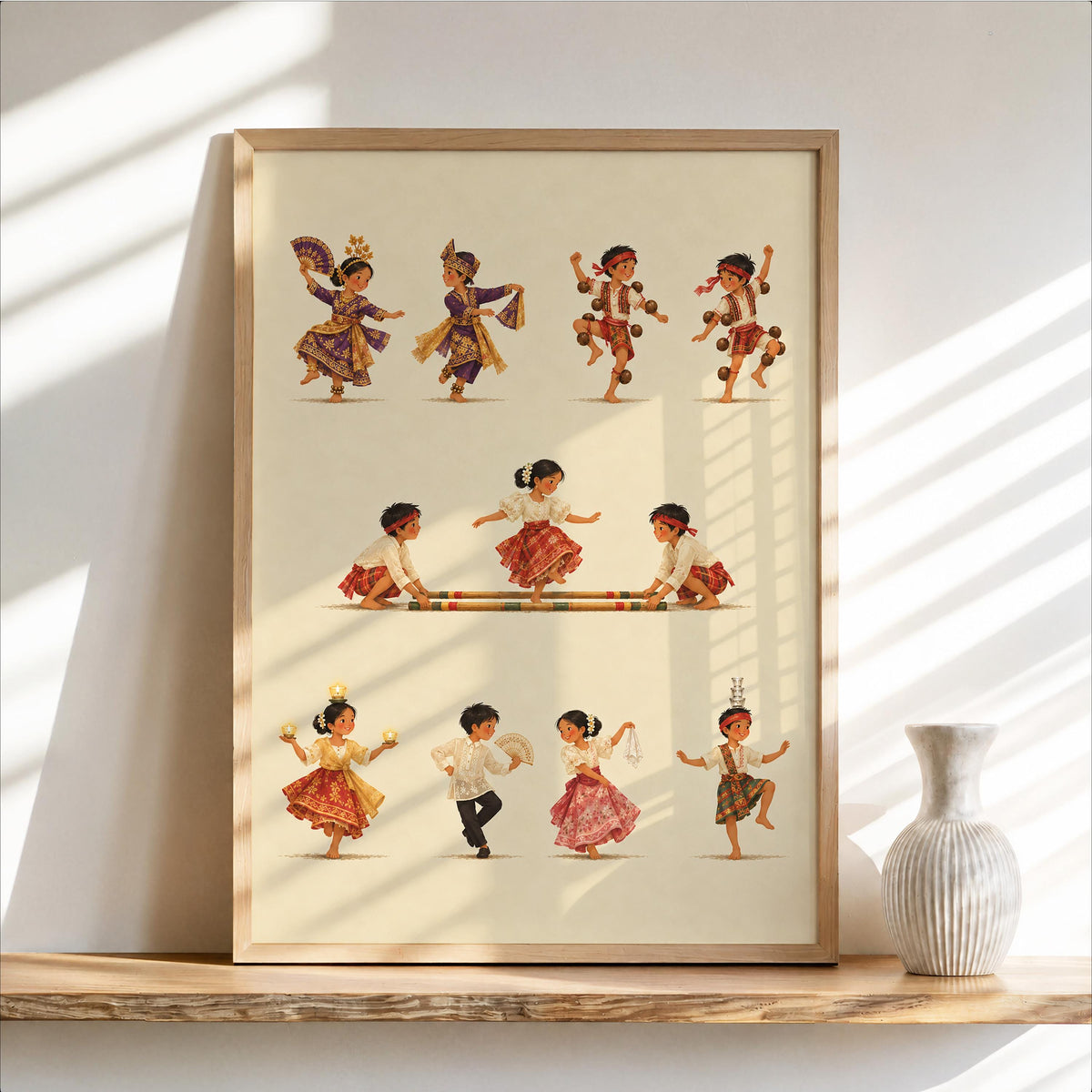 Philippines Cultural Wall Art, Filipino Folk Dancers Kids Parade Print, Tinikling & Traditional Pinoy Dance Poster, Asian Heritage Decor