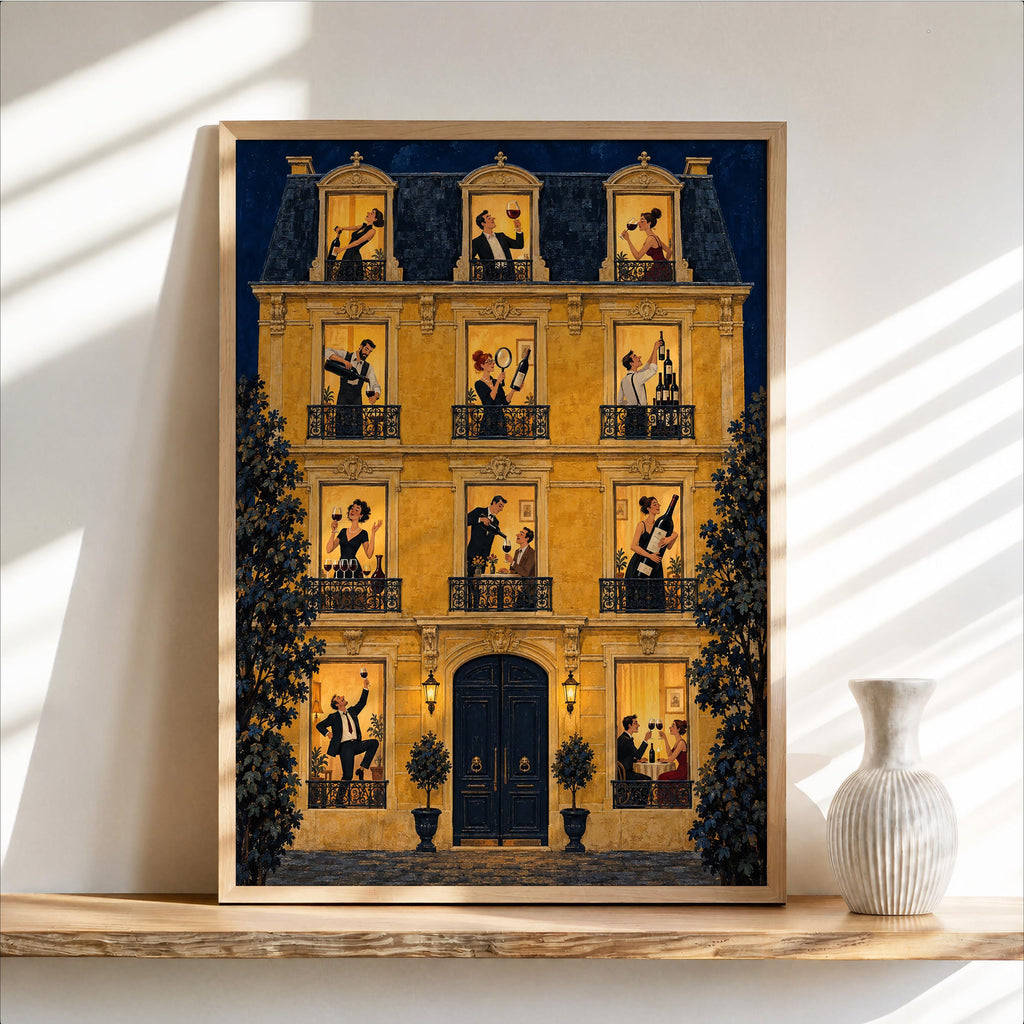 French Wine Wall Art, Vintage Paris Apartment Poster, Wine Lover Print, Yellow European City Illustration, Retro Dining Kitchen Decor