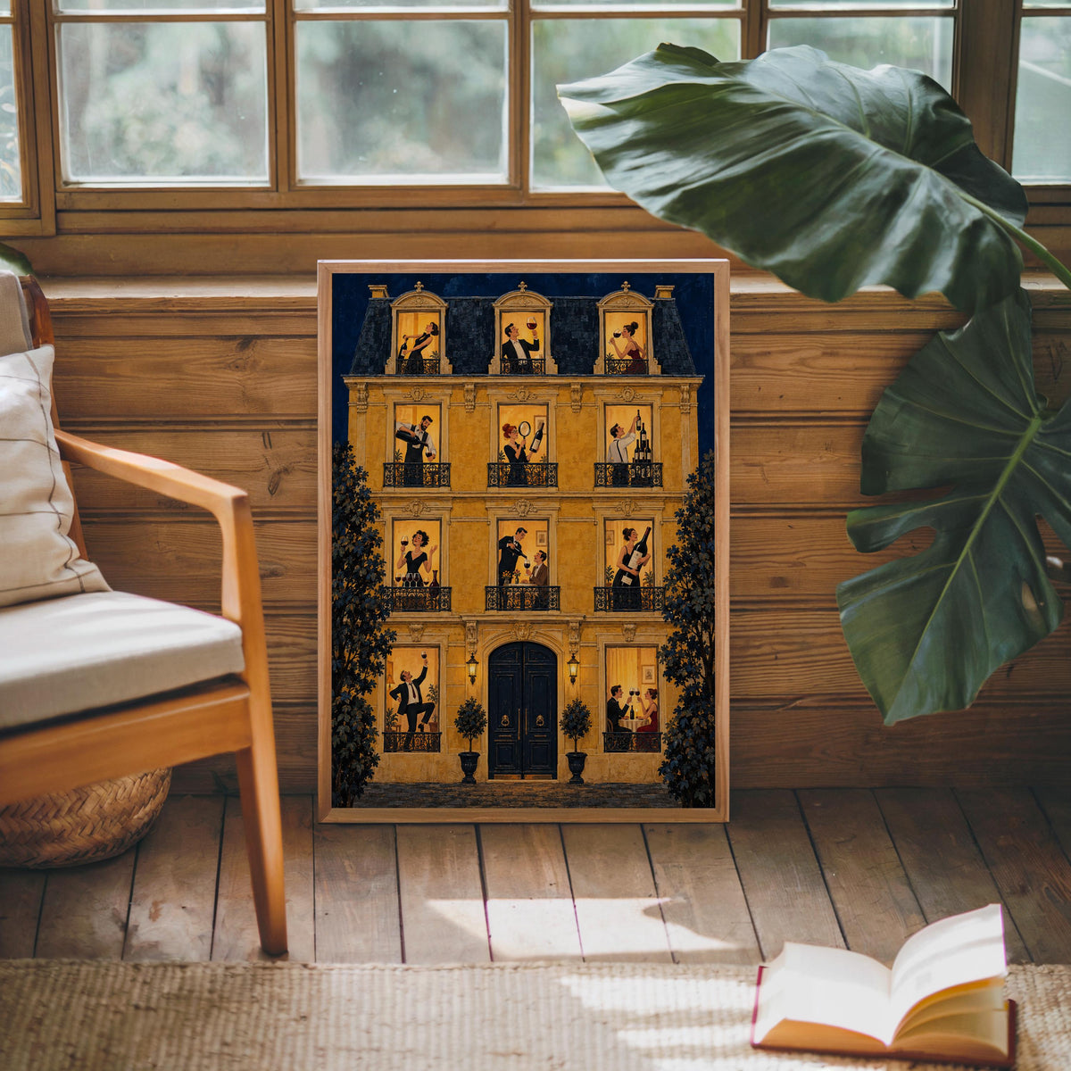 French Wine Wall Art, Vintage Paris Apartment Poster, Wine Lover Print, Yellow European City Illustration, Retro Dining Kitchen Decor