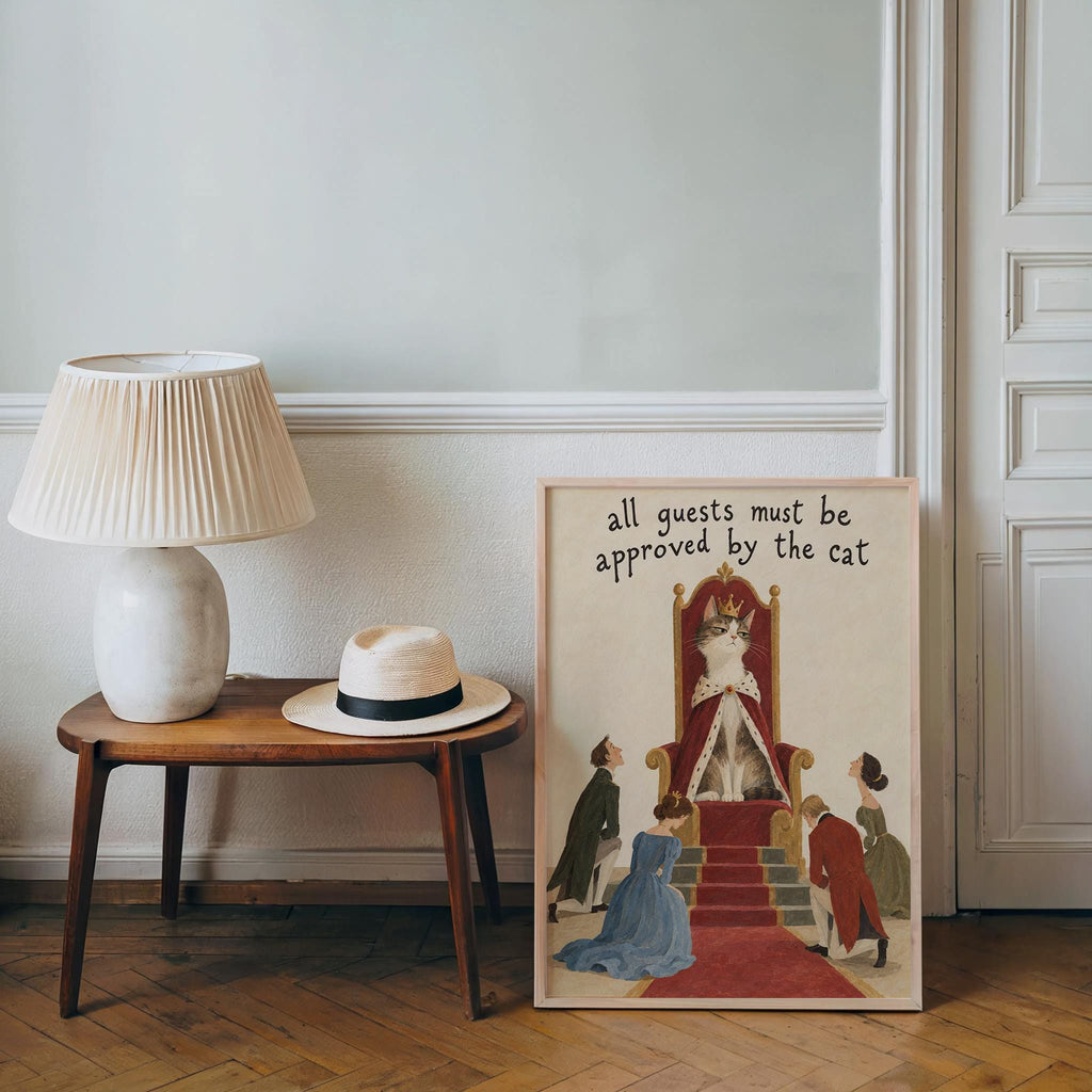 All Guests Must Be Approved by the Cat Wall Art, Funny Royal Pet Poster, Whimsical Feline Lover Home Decor, Quirky Animal Quote Print