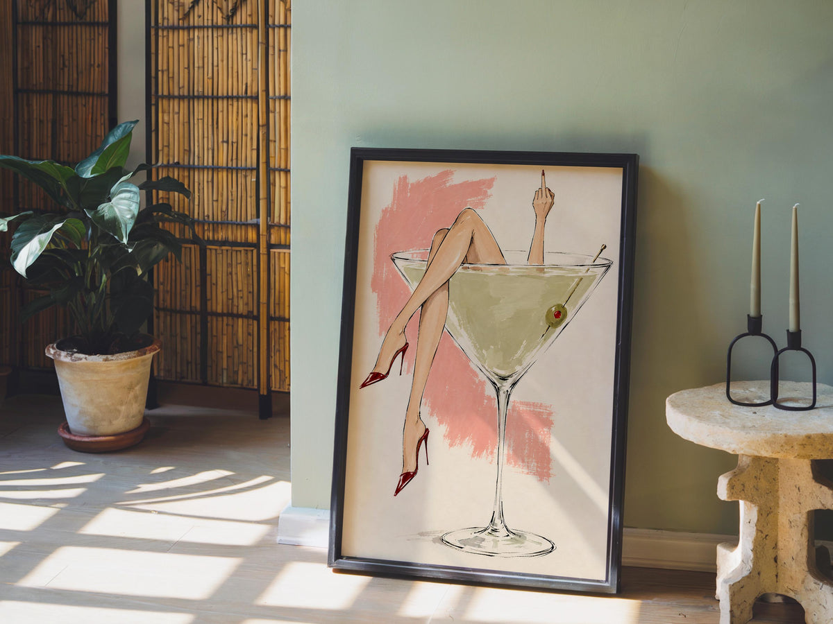 Martini Glass Woman Wall Art, Fashion Illustration Sketch Poster, Cocktail Lover Print, Chic Bar Cart Decor, Feminine Statement Artwork