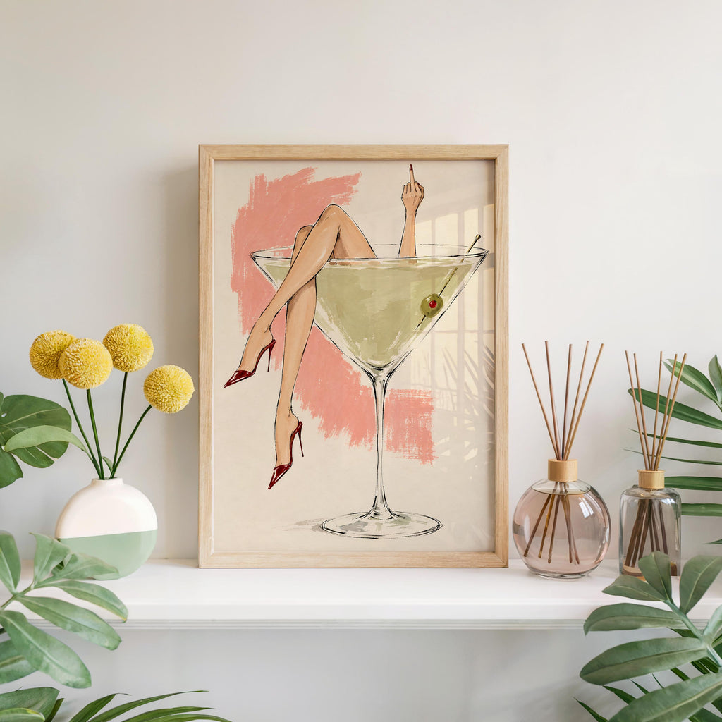 Martini Glass Woman Wall Art, Fashion Illustration Sketch Poster, Cocktail Lover Print, Chic Bar Cart Decor, Feminine Statement Artwork