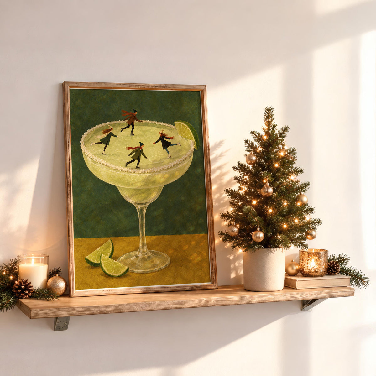 Margarita Ice Skaters Wall Art, Tiny People Cocktail Poster, Surreal Bar Cart Print, Whimsical Winter Decor, Fun Margarita Lover Gift