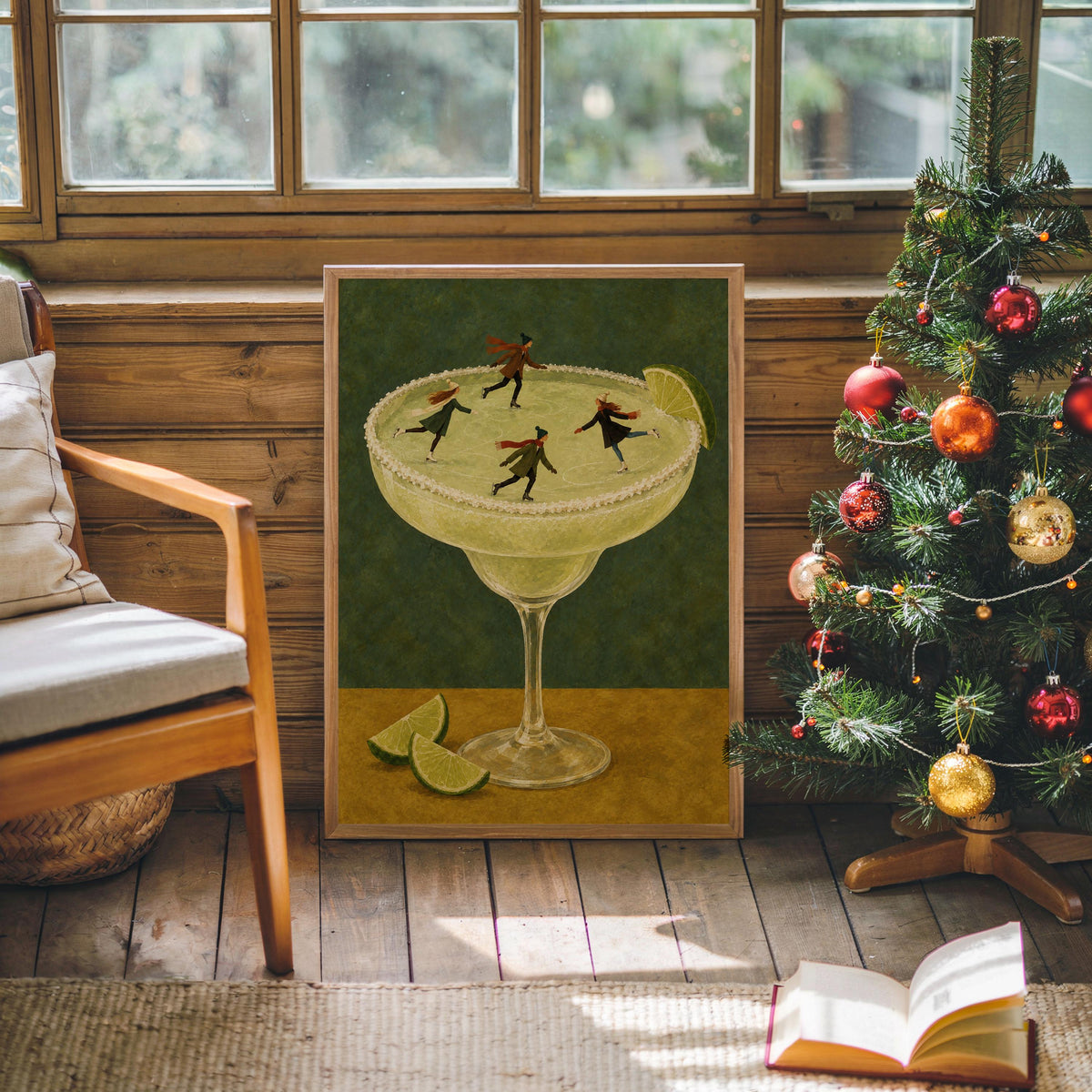 Margarita Ice Skaters Wall Art, Tiny People Cocktail Poster, Surreal Bar Cart Print, Whimsical Winter Decor, Fun Margarita Lover Gift