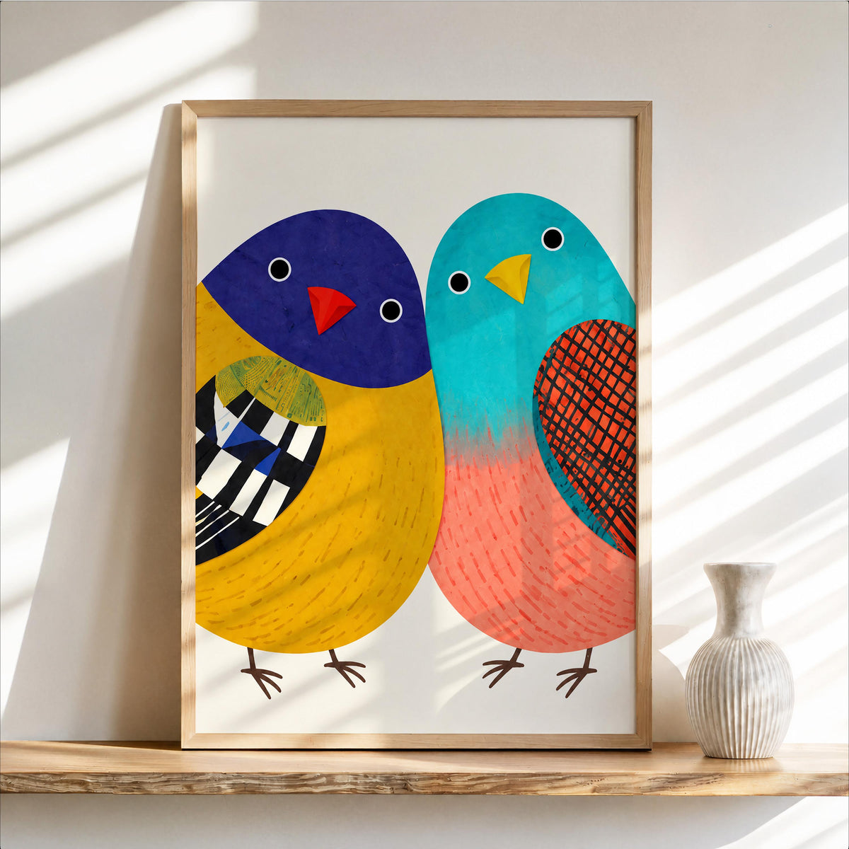 Borb Bird Pair Art Print, Funny Fat Birds Decor, Colorful Chubby Cute Couple Poster, Whimsical Animal Wall Art, Vibrant Playful Canvas