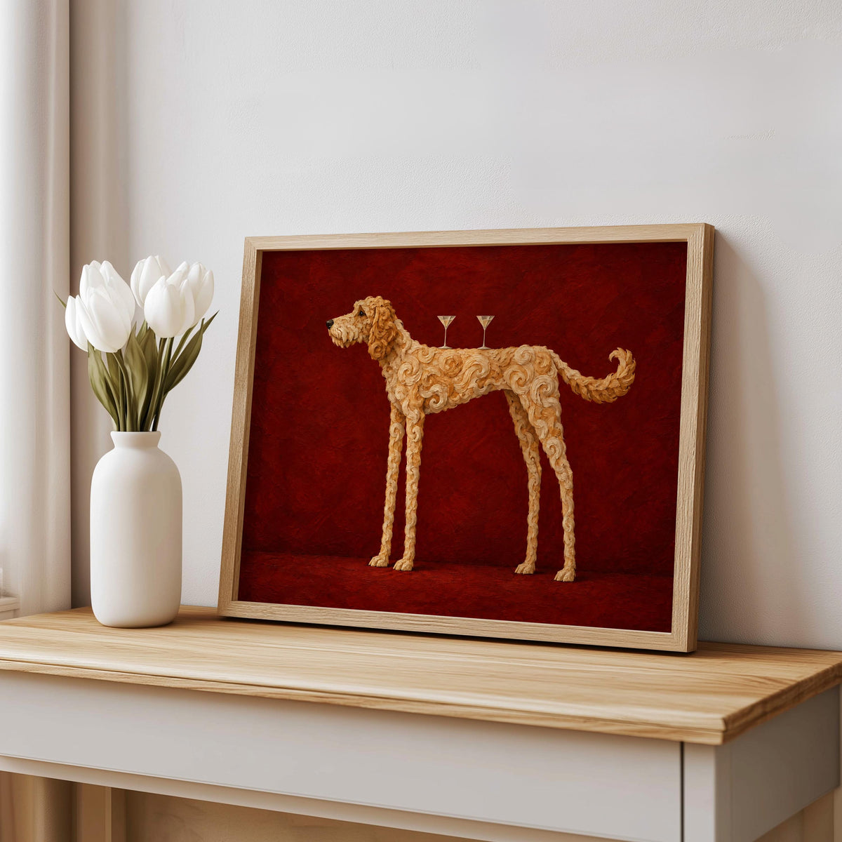 Goldendoodle Martini Wall Art, Funny Cocktail Dog Print, Red Bar Cart Poster, Whimsical Dog Lover Decor