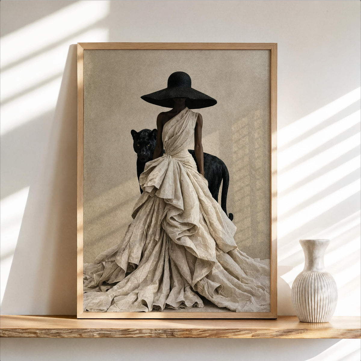 Black Woman & Leopard Poster, Afrocentric African American Wall Art, Couture Fashion Portrait, Faceless Luxury Decor, Surreal Fine Art Print