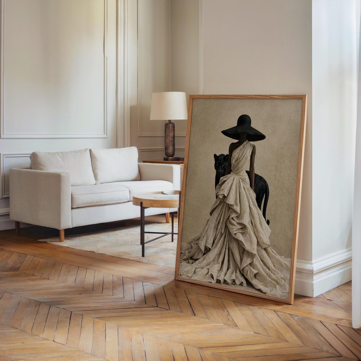 Black Woman & Leopard Poster, Afrocentric African American Wall Art, Couture Fashion Portrait, Faceless Luxury Decor, Surreal Fine Art Print