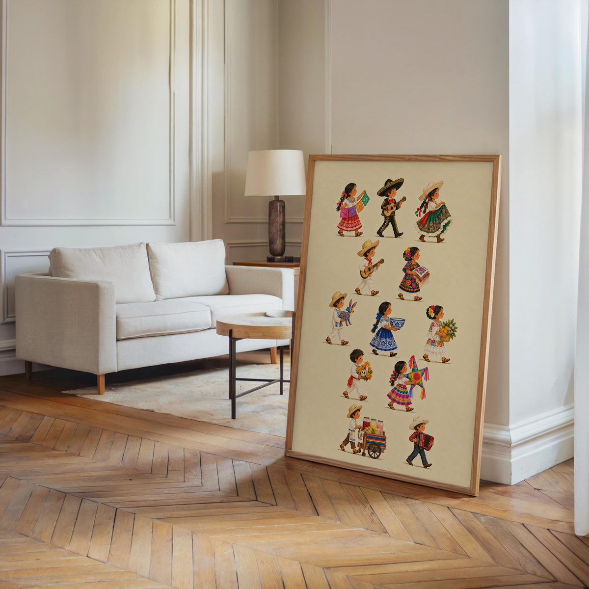 Mexican Heritage Kids Parade Wall Art, Traditional Mexico Children Poster, Folk Culture Print, Colorful Fiesta Latino Decor