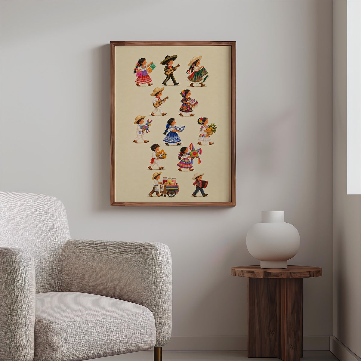 Mexican Heritage Kids Parade Wall Art, Traditional Mexico Children Poster, Folk Culture Print, Colorful Fiesta Latino Decor