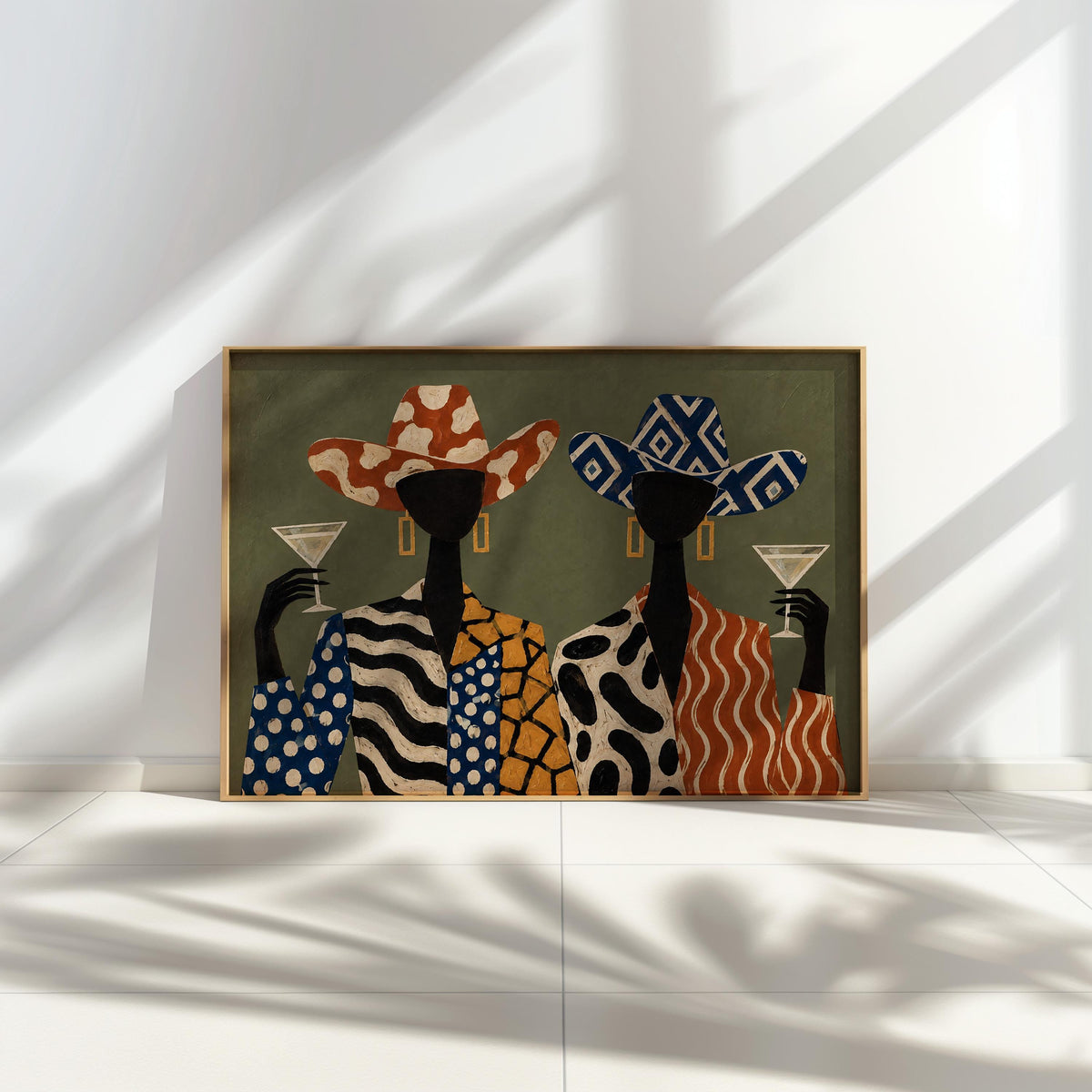 Martini Cowgirl Fashion Poster, Abstract Women Wall Art, Patterned Western Luxury Print, Retro Olive Decor, Cocktail Lover Gift