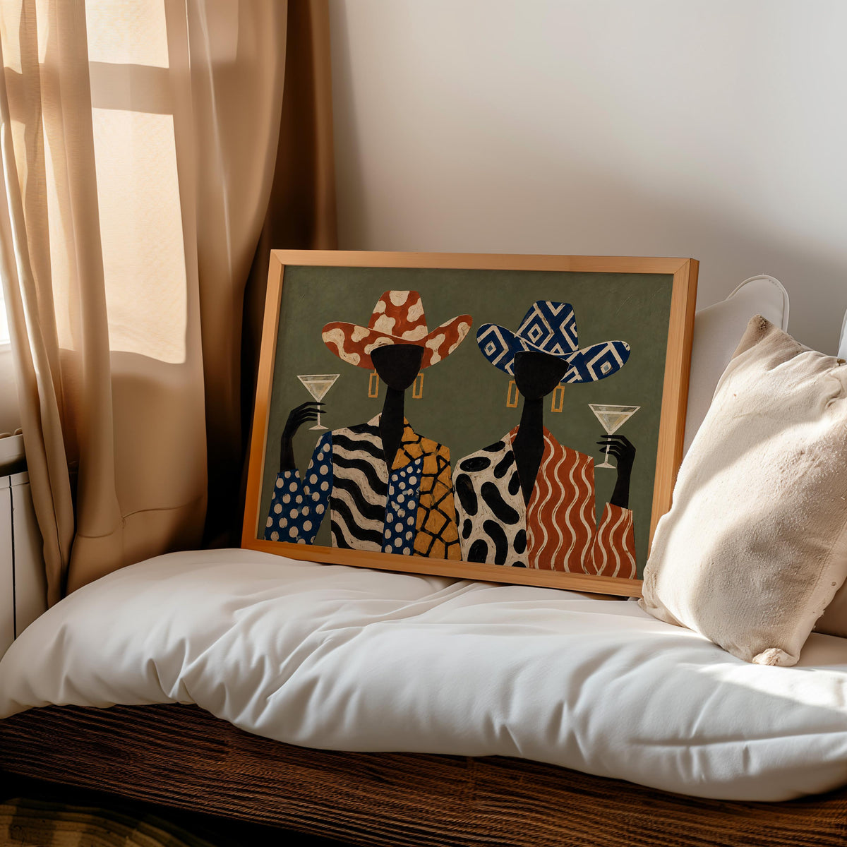Martini Cowgirl Fashion Poster, Abstract Women Wall Art, Patterned Western Luxury Print, Retro Olive Decor, Cocktail Lover Gift