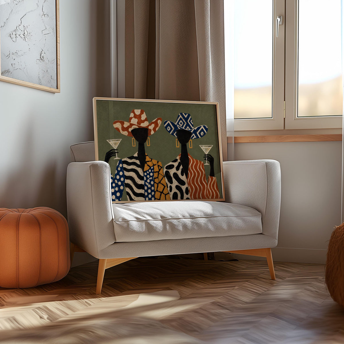 Martini Cowgirl Fashion Poster, Abstract Women Wall Art, Patterned Western Luxury Print, Retro Olive Decor, Cocktail Lover Gift