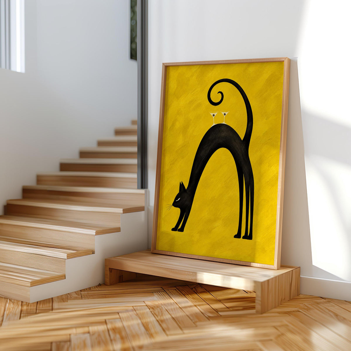 Black Cat Martini Wall Art, Abstract Pet Balancing Cocktails Print, Funny Bar Cart Poster, Retro Animal Lover Decor Gift
