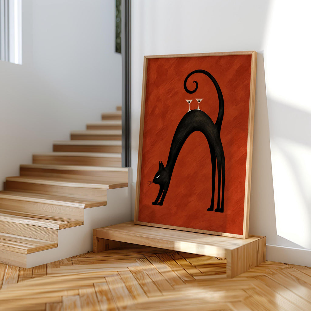 Black Cat Martini Wall Art, Abstract Pet Balancing Cocktails Print, Funny Bar Cart Poster, Retro Animal Lover Decor Gift