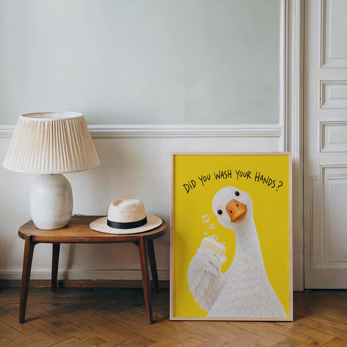 Did You Wash Your Hands Goose Wall Art, Funny Bathroom Poster, Soap Bird Print, Yellow Kids Washroom Decor, Silly Duck Restroom Hygiene Sign