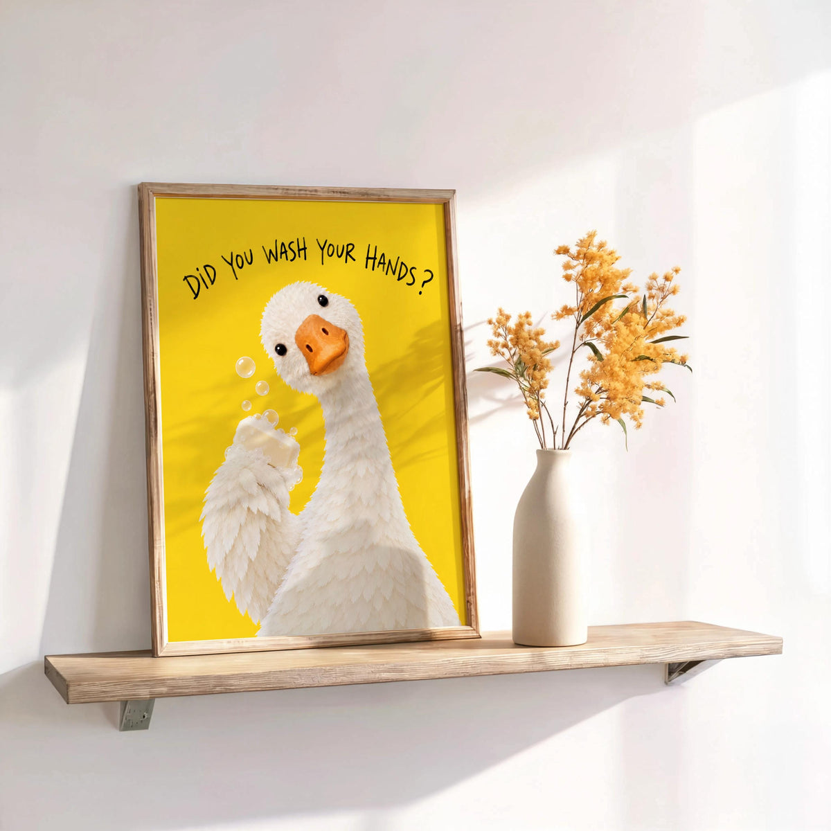 Did You Wash Your Hands Goose Wall Art, Funny Bathroom Poster, Soap Bird Print, Yellow Kids Washroom Decor, Silly Duck Restroom Hygiene Sign