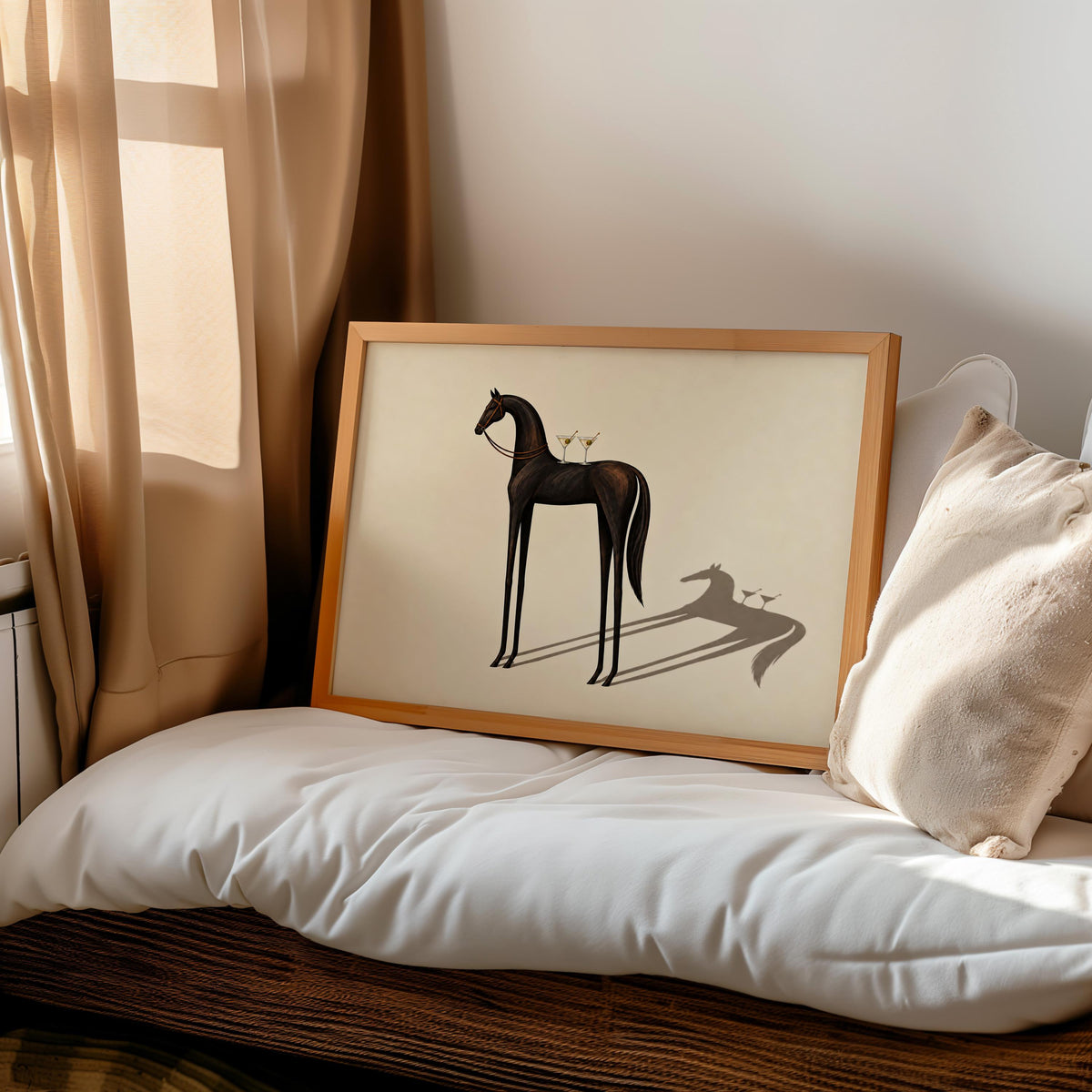 Equestrian Martini Poster, Elegant Black Horse Wall Art, Surreal Cocktail Print, Abstract Animal Lover Decor