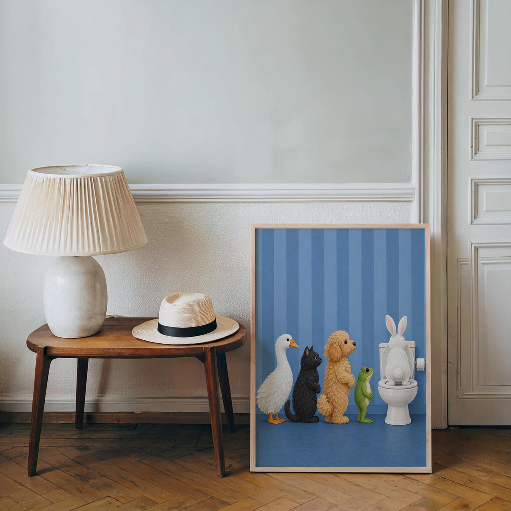 Funny Animal Toilet Wall Art, Goose Cat Goldendoodle Frog Rabbit Print, Guest Bathroom Decor, Pet Lover Gift, Whimsical Poster