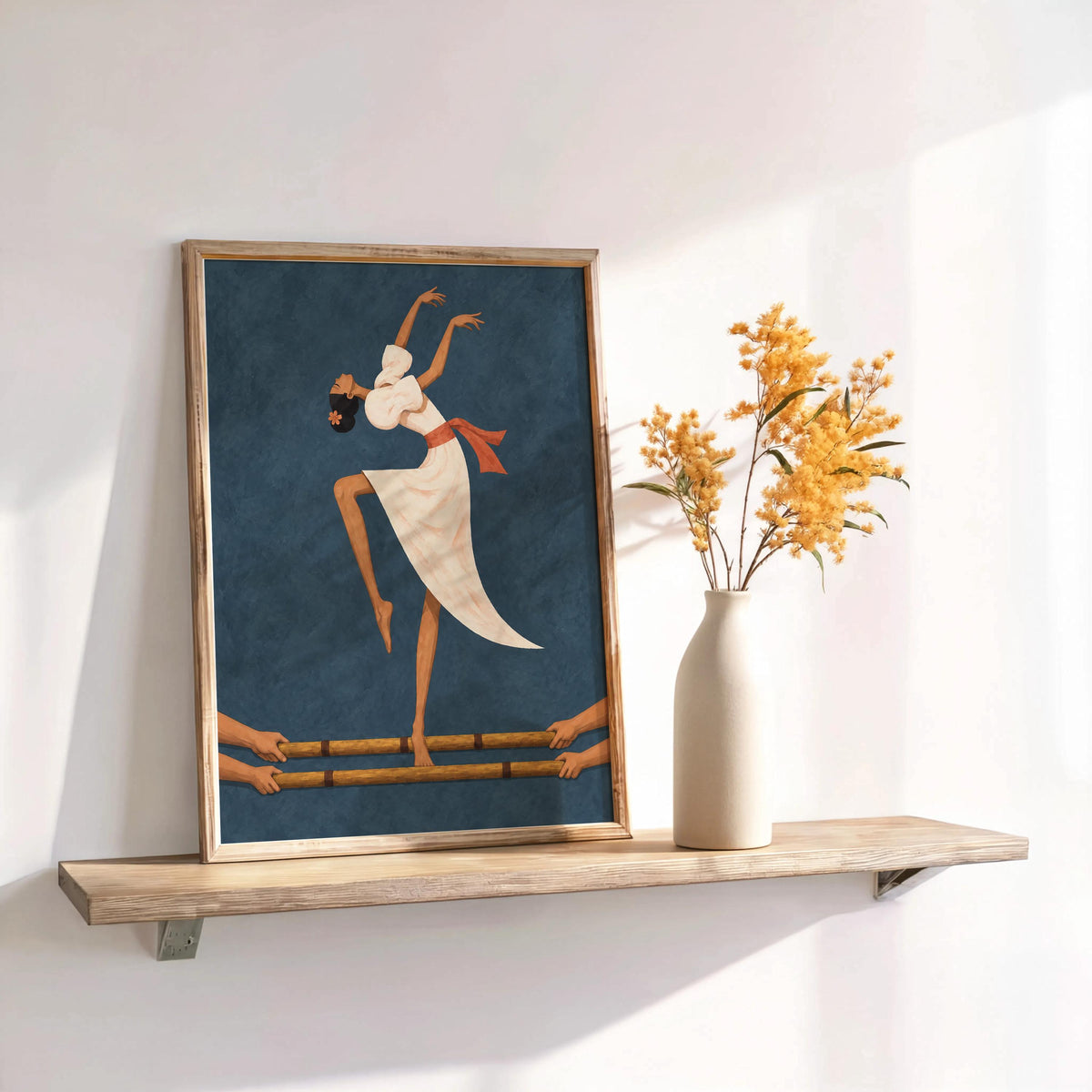 Filipino Tinikling Dance Fine Art Print, Traditional Bamboo Dancer Wall Decor, Philippines Culture Print, Filipina Woman & Sampaguita Flower