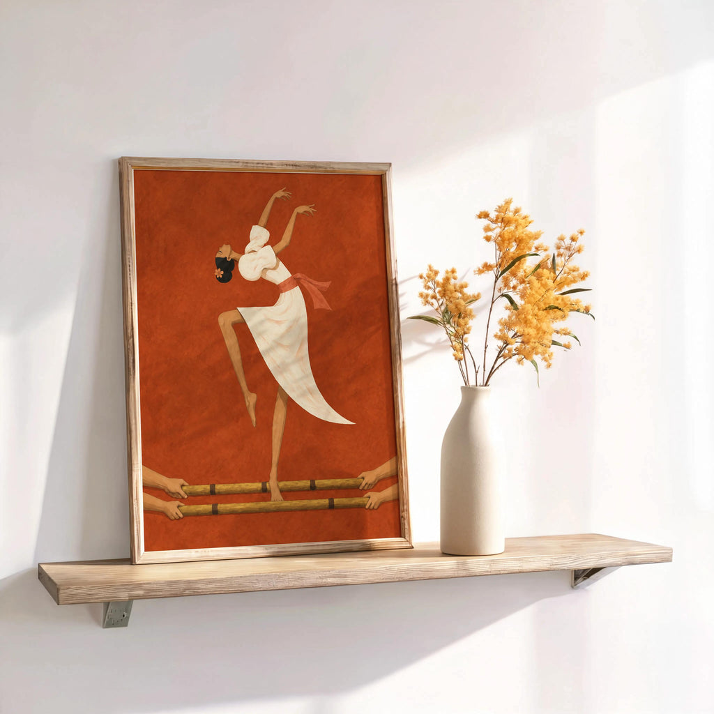 Filipino Tinikling Dance Fine Art Print, Traditional Bamboo Dancer Wall Decor, Philippines Culture Print, Filipina Woman & Sampaguita Flower