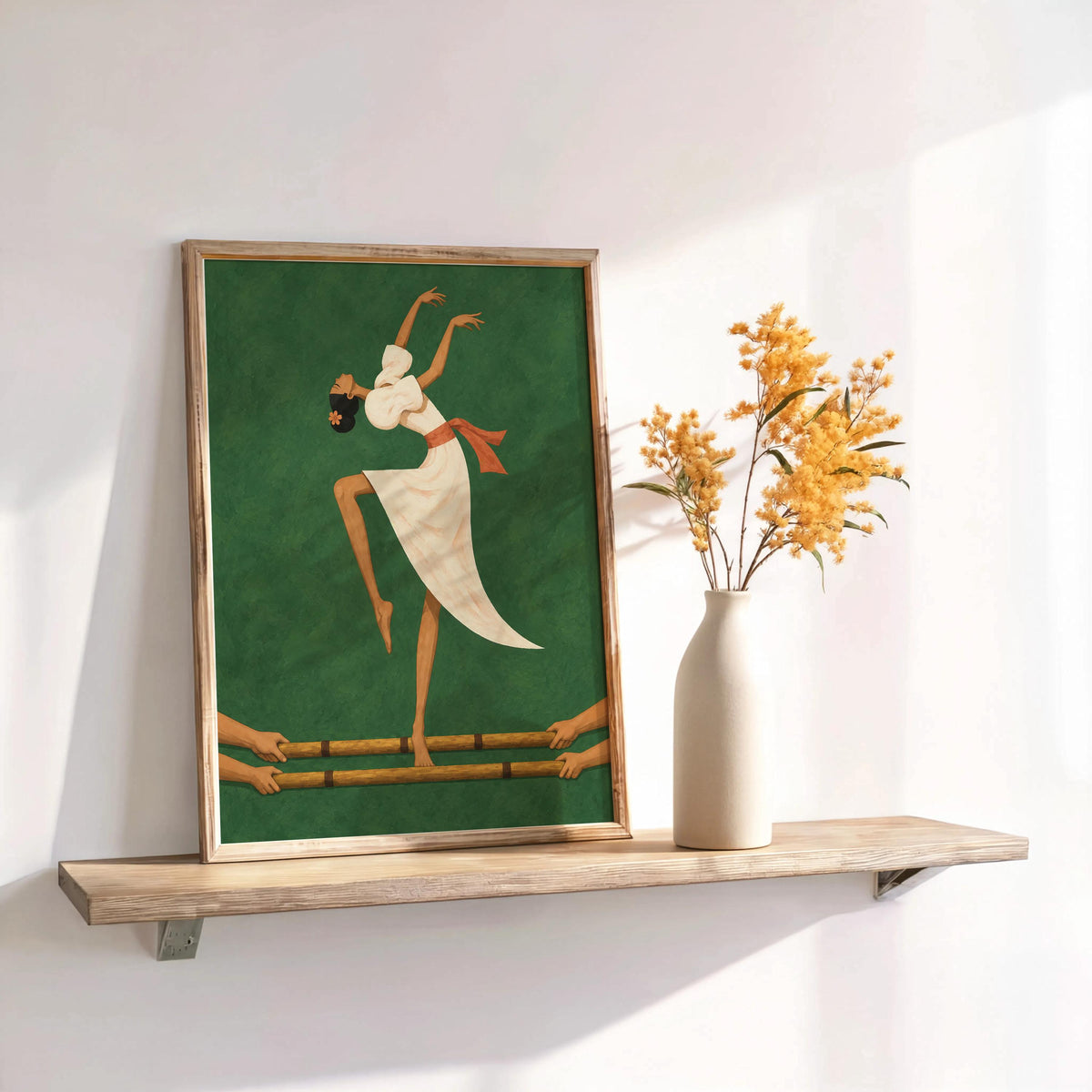 Filipino Tinikling Dance Fine Art Print, Traditional Bamboo Dancer Wall Decor, Philippines Culture Print, Filipina Woman & Sampaguita Flower