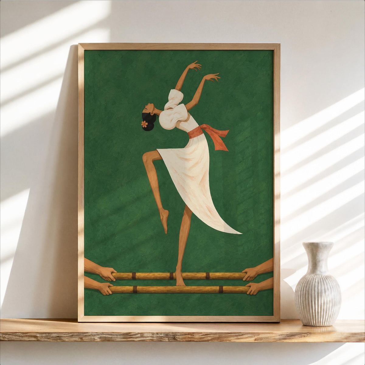 Filipino Tinikling Dance Fine Art Print, Traditional Bamboo Dancer Wall Decor, Philippines Culture Print, Filipina Woman & Sampaguita Flower