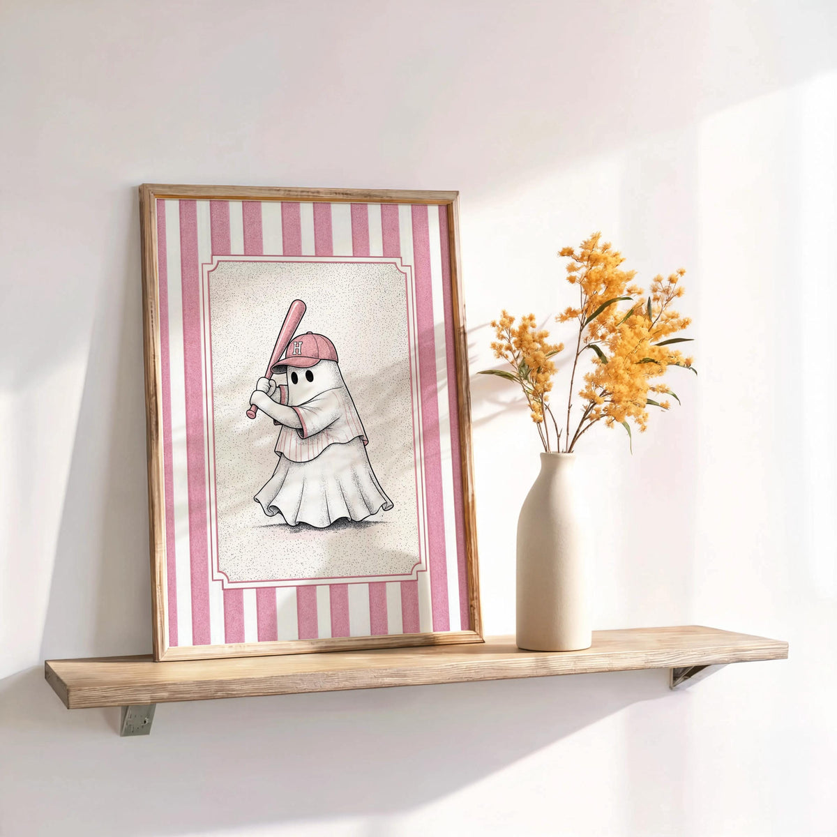 Ghost Baseball Player Poster, Vintage Halloween Wall Art, Spooky Baseball Illustration, Funny Gothic Sports Decor, Cute Ballgame Print