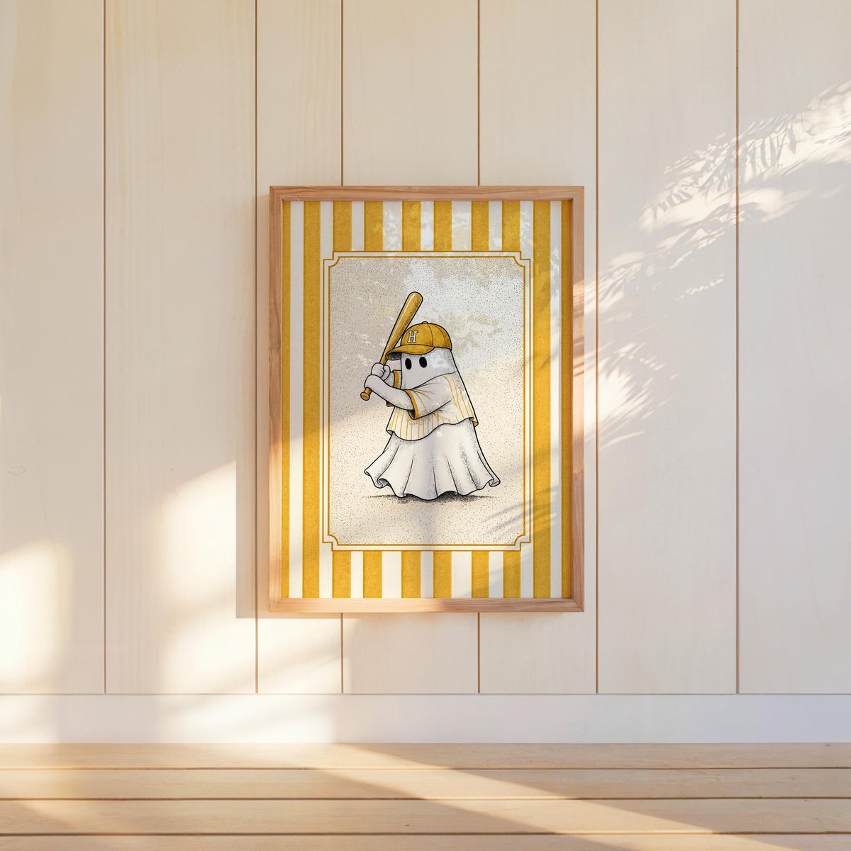 Ghost Baseball Player Poster, Vintage Halloween Wall Art, Spooky Baseball Illustration, Funny Gothic Sports Decor, Cute Ballgame Print