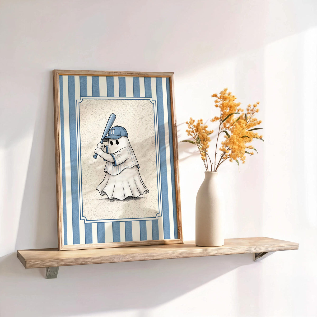 Ghost Baseball Player Poster, Vintage Halloween Wall Art, Spooky Baseball Illustration, Funny Gothic Sports Decor, Cute Ballgame Print