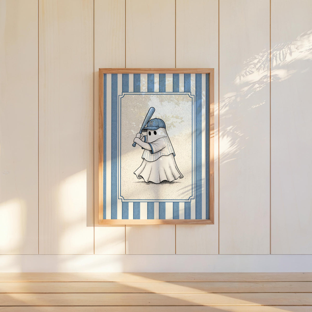 Ghost Baseball Player Poster, Vintage Halloween Wall Art, Spooky Baseball Illustration, Funny Gothic Sports Decor, Cute Ballgame Print