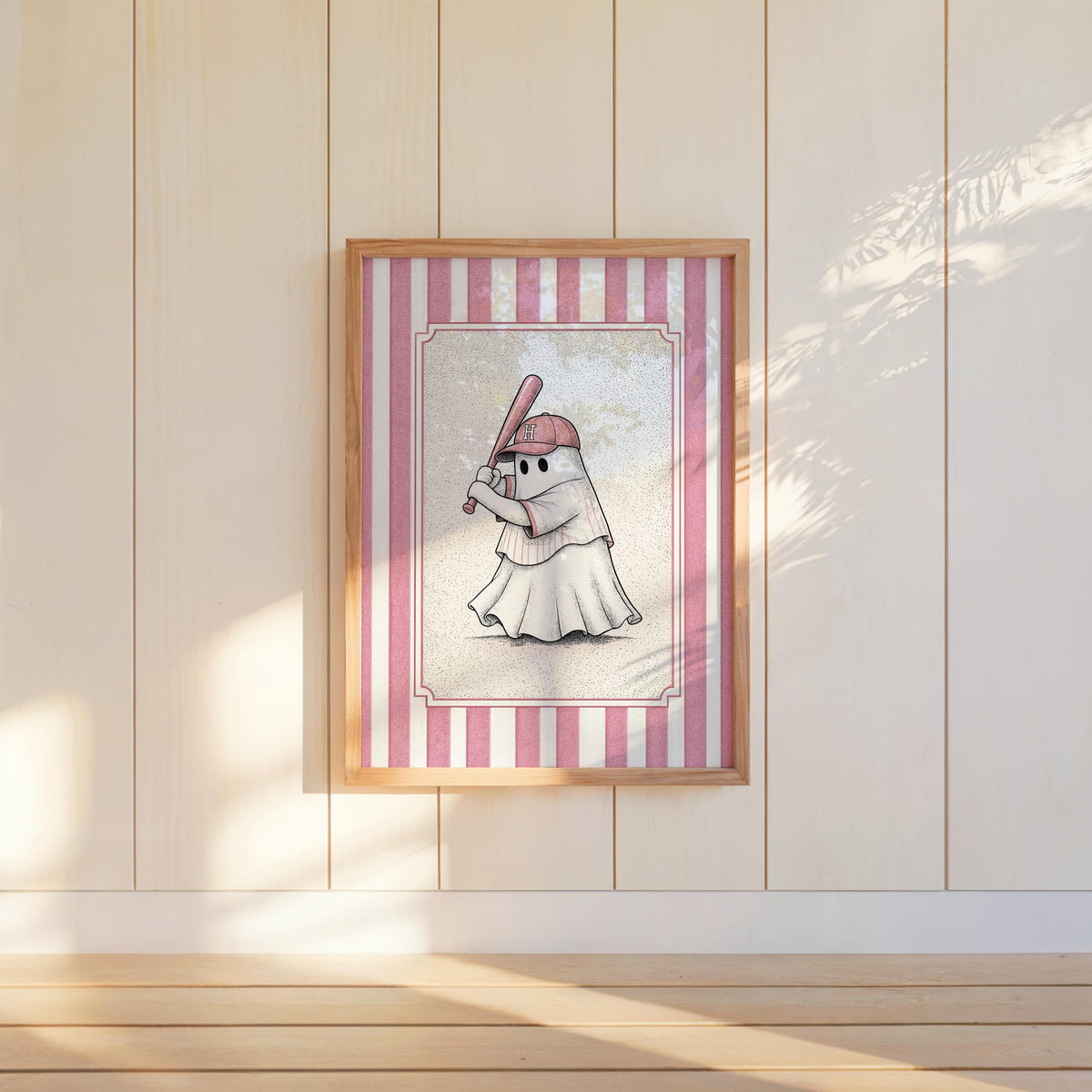 Ghost Baseball Player Poster, Vintage Halloween Wall Art, Spooky Baseball Illustration, Funny Gothic Sports Decor, Cute Ballgame Print