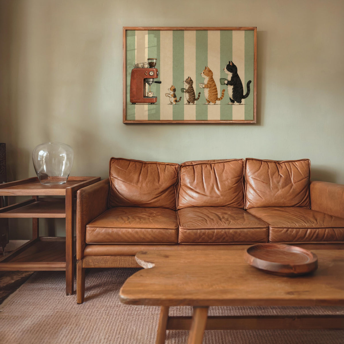 Cats Drinking Coffee Wall Art, Vintage Cute Animal Poster, Retro Espresso Machine Illustration, Kitchen Cafe Nook Decor, Cat Lover Print