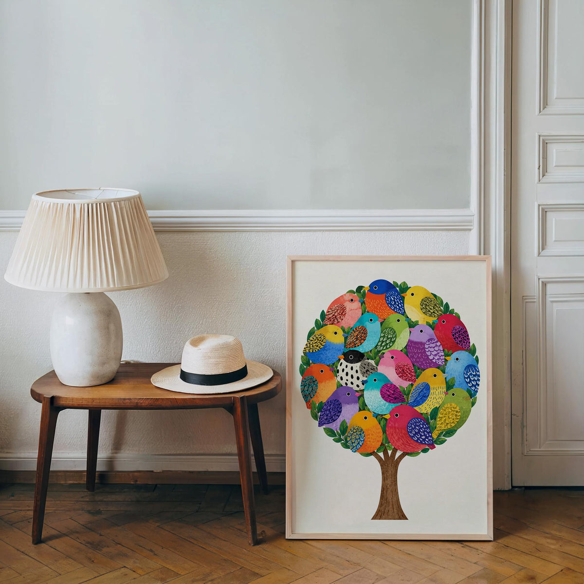 Funny Borb Bird Tree Art Print, Round Borbs Poster, Colorful Nature Wall Decor, Whimsical Animal Lover Gift