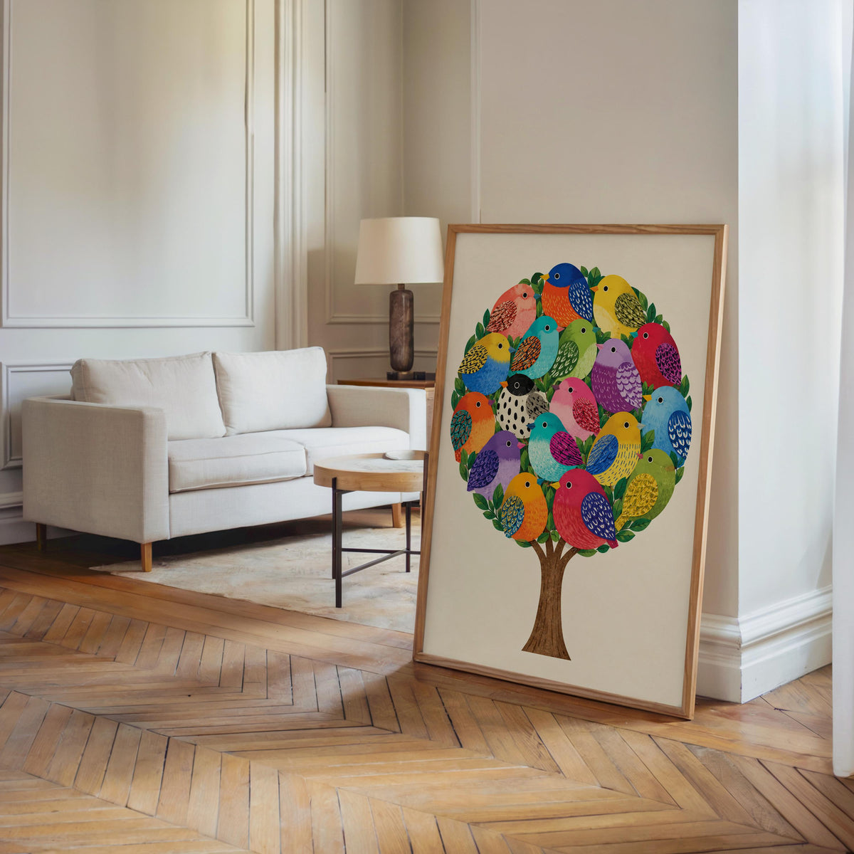 Funny Borb Bird Tree Art Print, Round Borbs Poster, Colorful Nature Wall Decor, Whimsical Animal Lover Gift