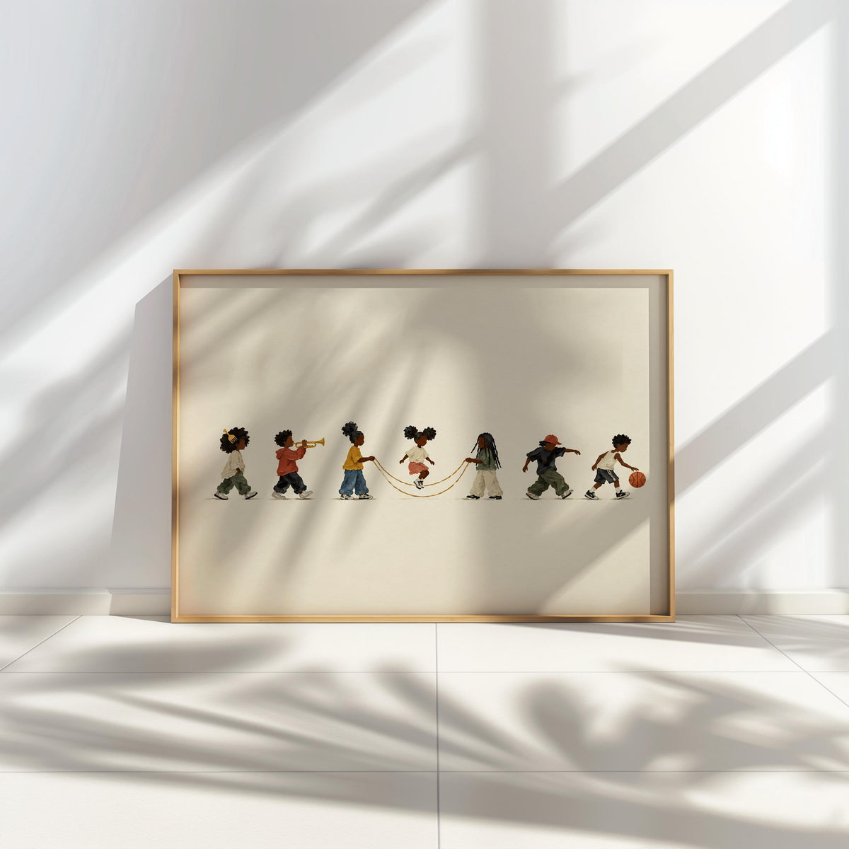 Black Culture Kids Parade Wall Art, Afrocentric African American Print, Jump Rope Basketball Music Decor, Juneteenth Gift