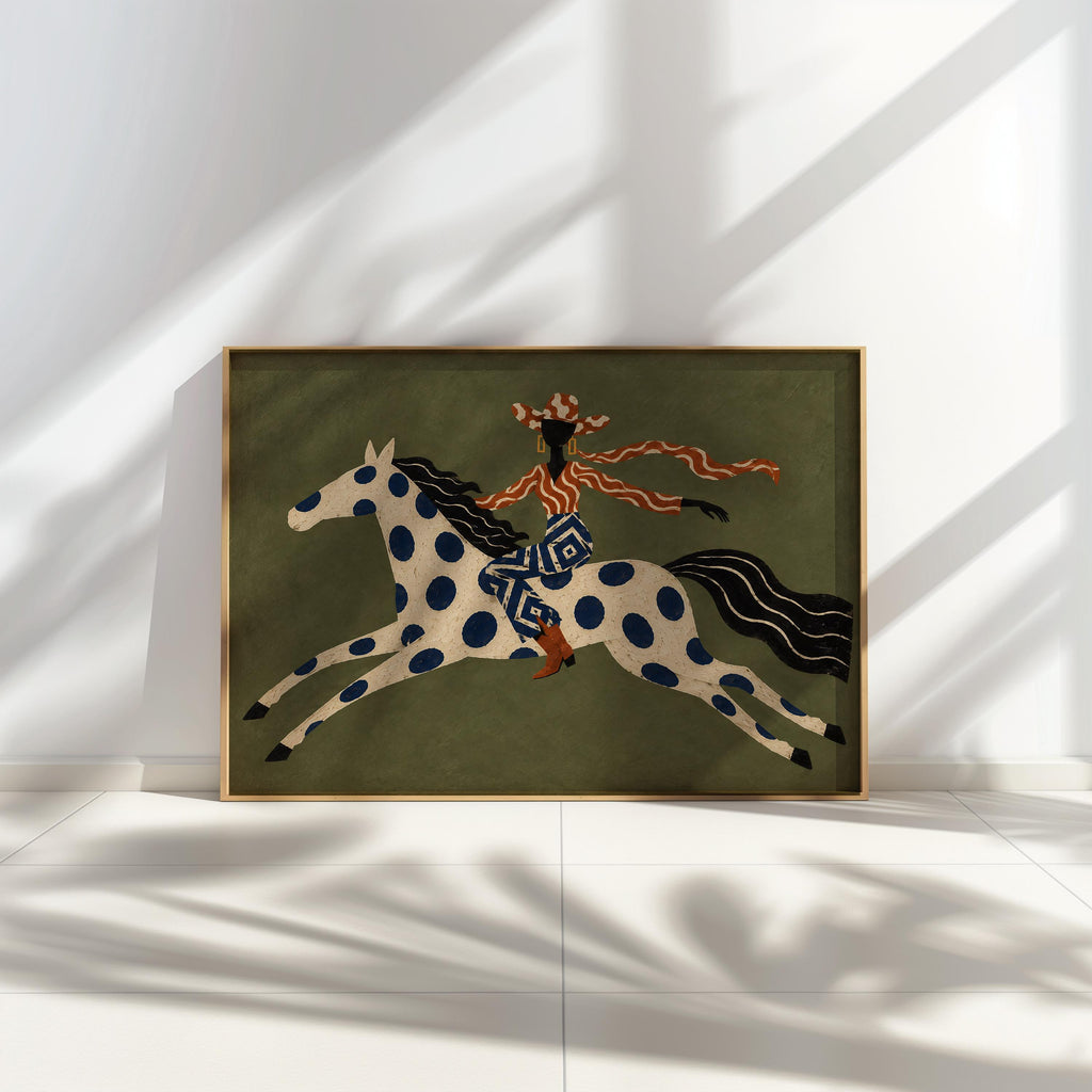 Abstract Cowgirl Horse Rider Print, Western Equestrian Wall Art, Cowboy Home Decor, Eclectic Ranch Style Poster