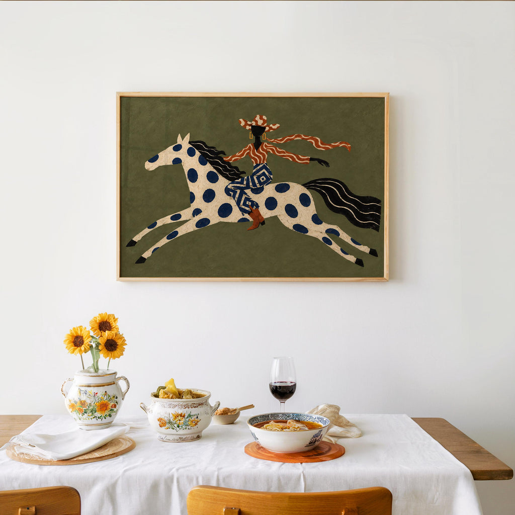 Abstract Cowgirl Horse Rider Print, Western Equestrian Wall Art, Cowboy Home Decor, Eclectic Ranch Style Poster