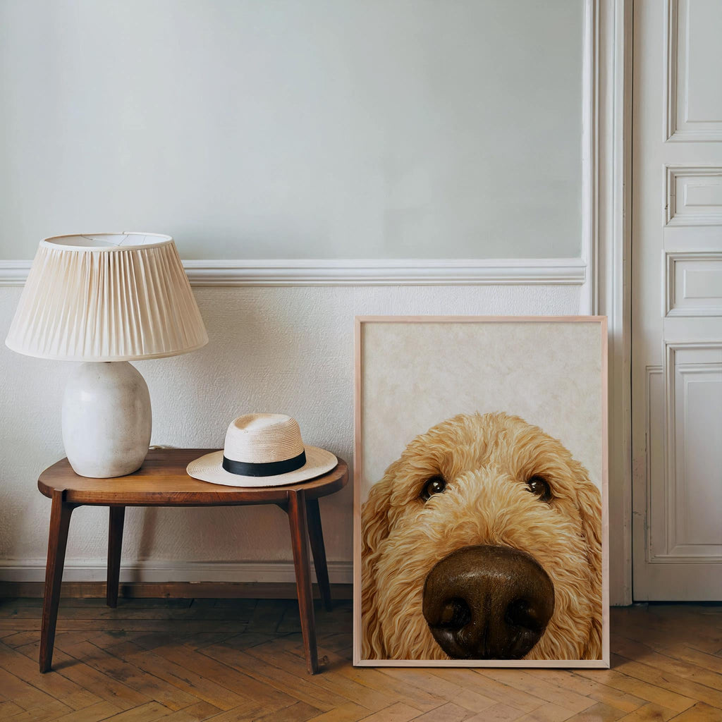 Goldendoodle Wall Art, Funny Dog Nose Beige Portrait, Golden Doodle Print, Pet Lover Gift, Dog Mom Decor, Whimsical Animal Poster