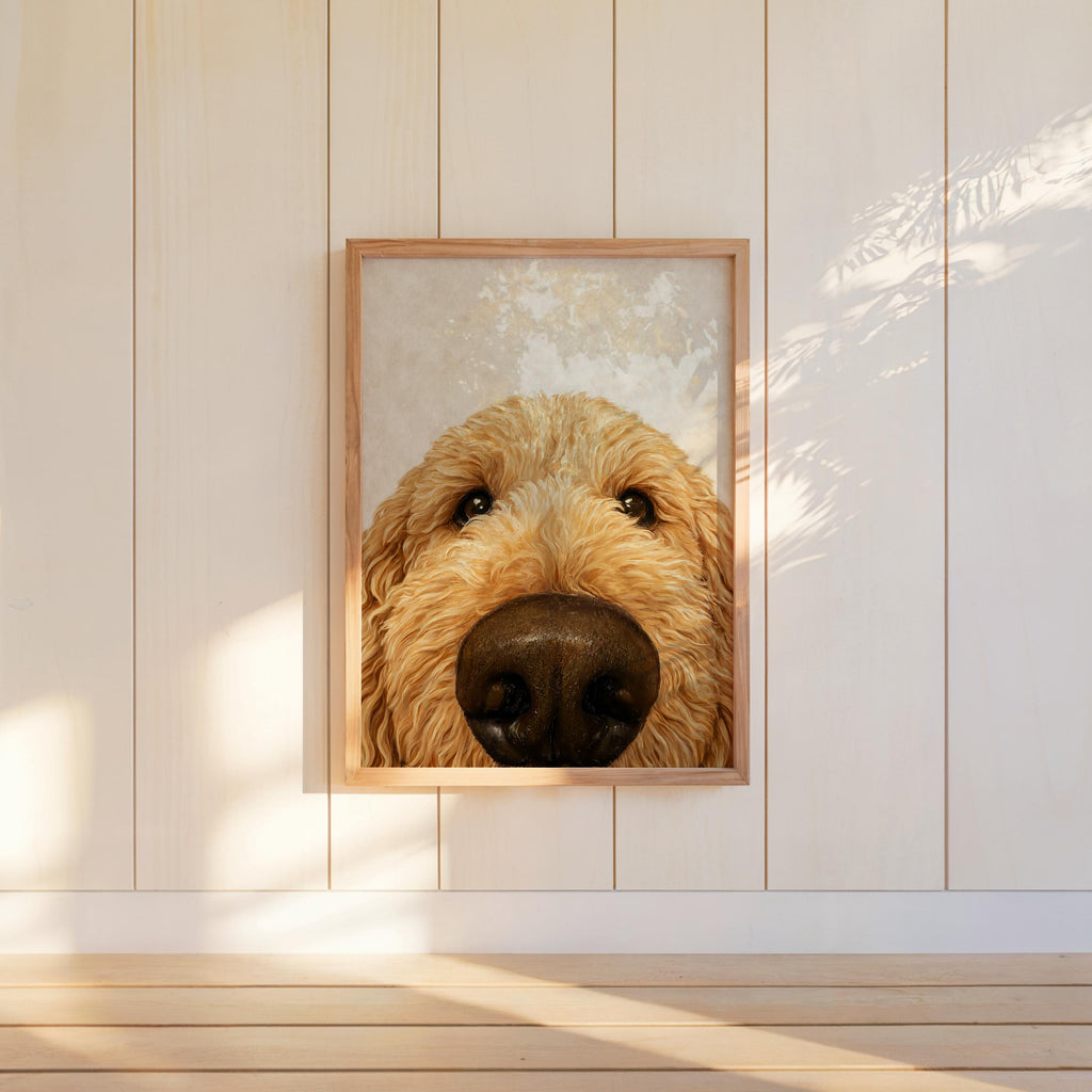 Goldendoodle Wall Art, Funny Dog Nose Beige Portrait, Golden Doodle Print, Pet Lover Gift, Dog Mom Decor, Whimsical Animal Poster